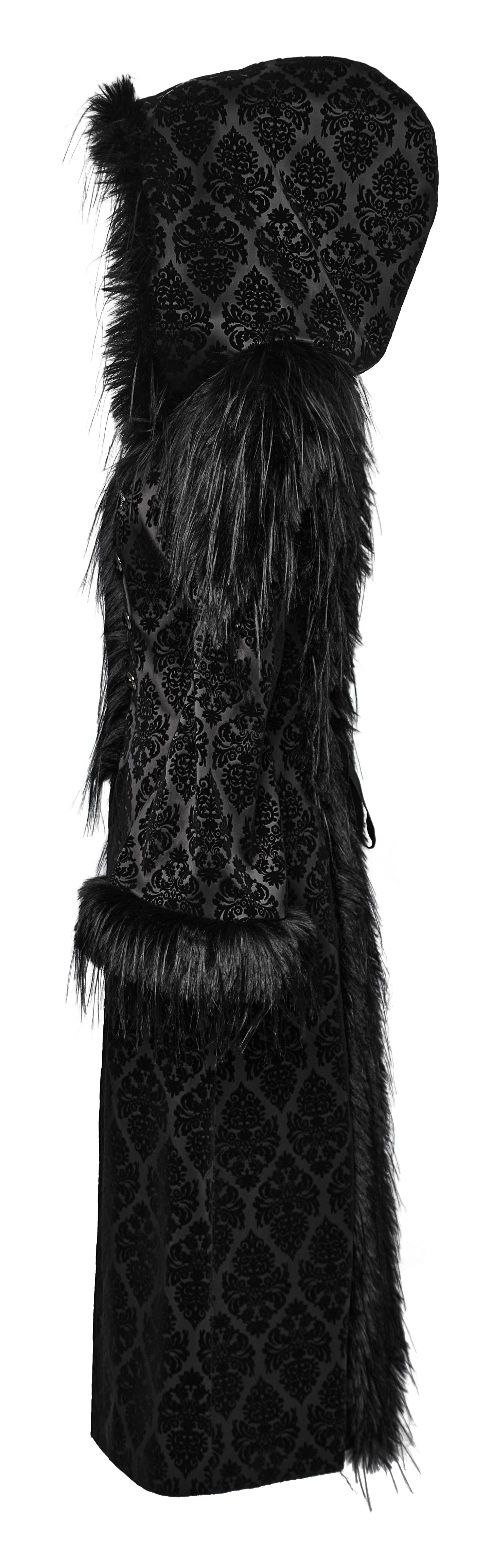 Punk Rave Morrigan Goth Gorgeous Jacquard Hooded Coat in Black