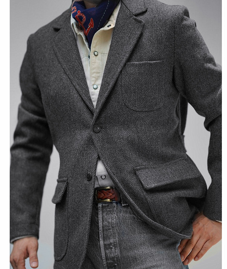 British-Style Retro Men's Tweed Wool Blazer