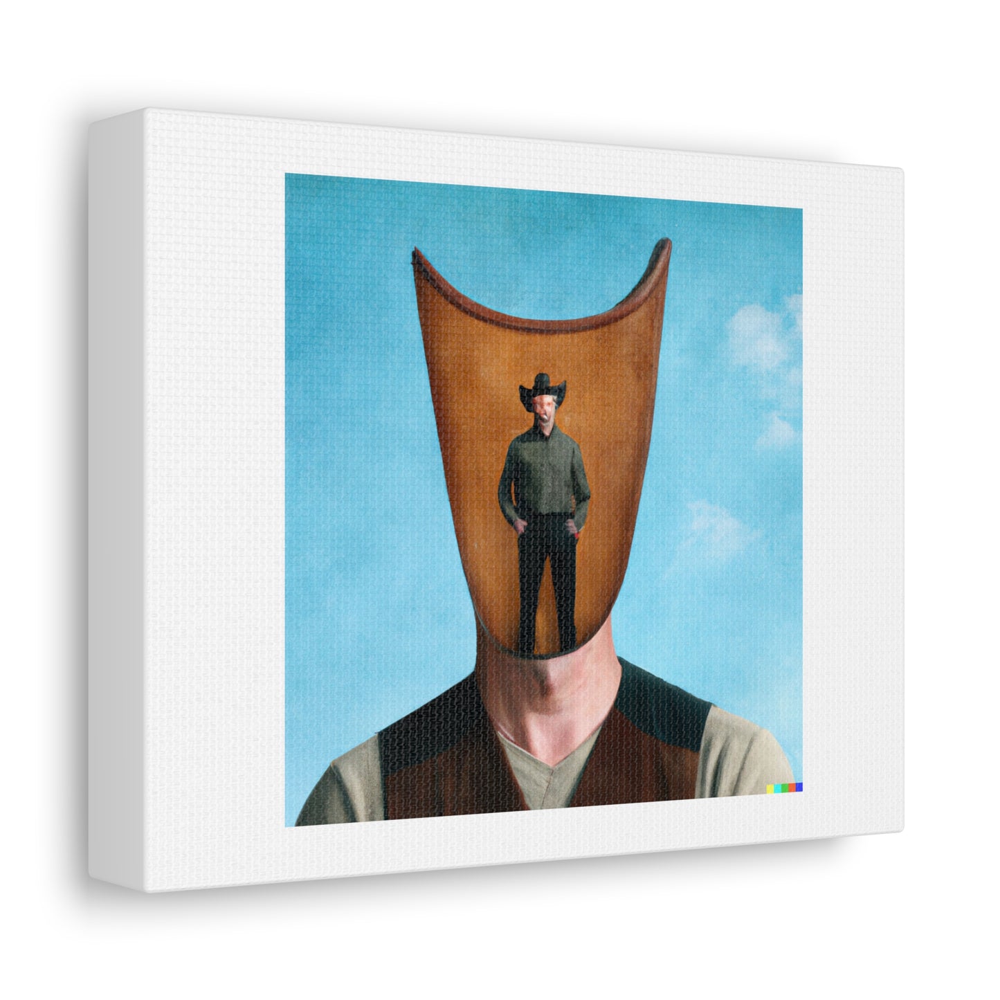 Man With a Cowboy Hat In The Style Of Rene Magritte Reprised 'Designed by AI' on Canvas