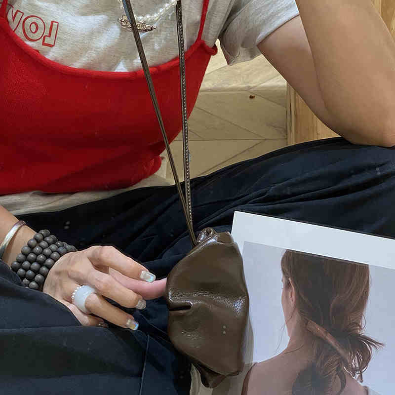 Cowhide Leather Earphone Cards Coin Purse, Mini Handbag