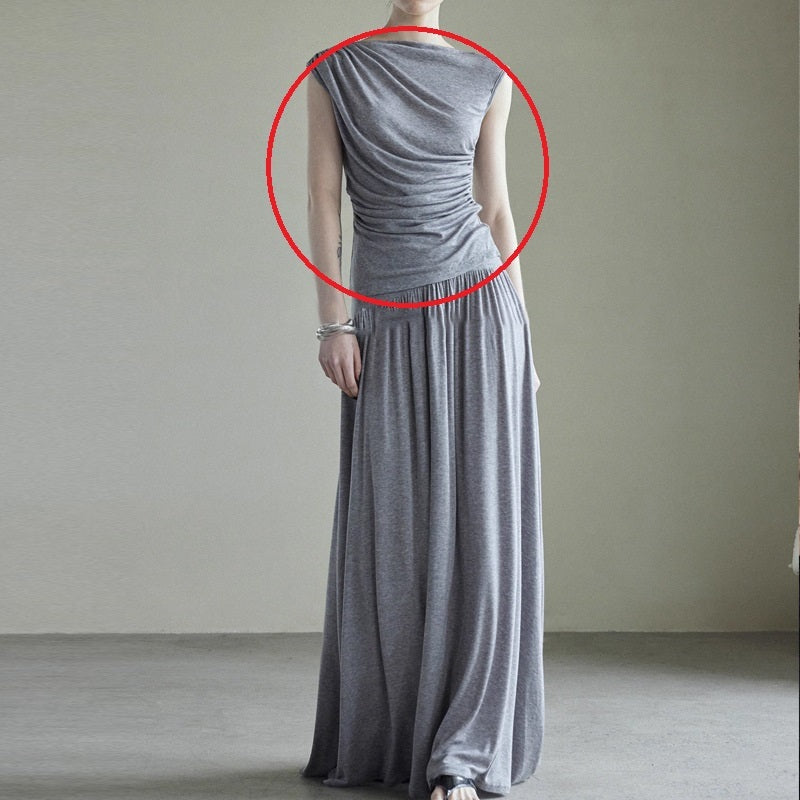 Cotton Silk Off-Neck French-Style Top and Skirt