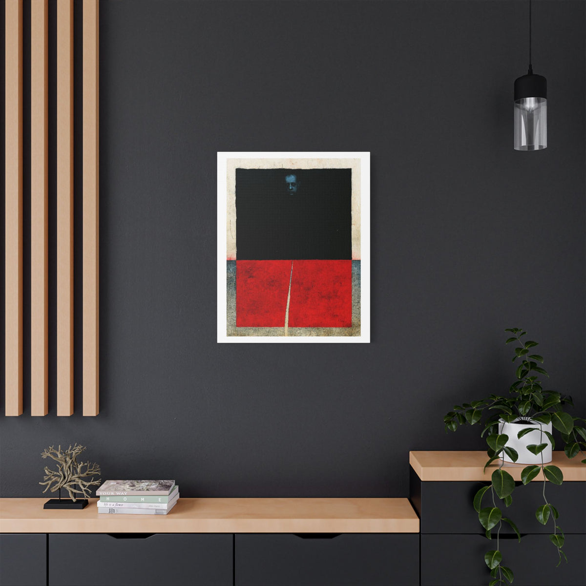 Abstract Black and Red "Darkness" Geometric Stretched Canvas Wall Art