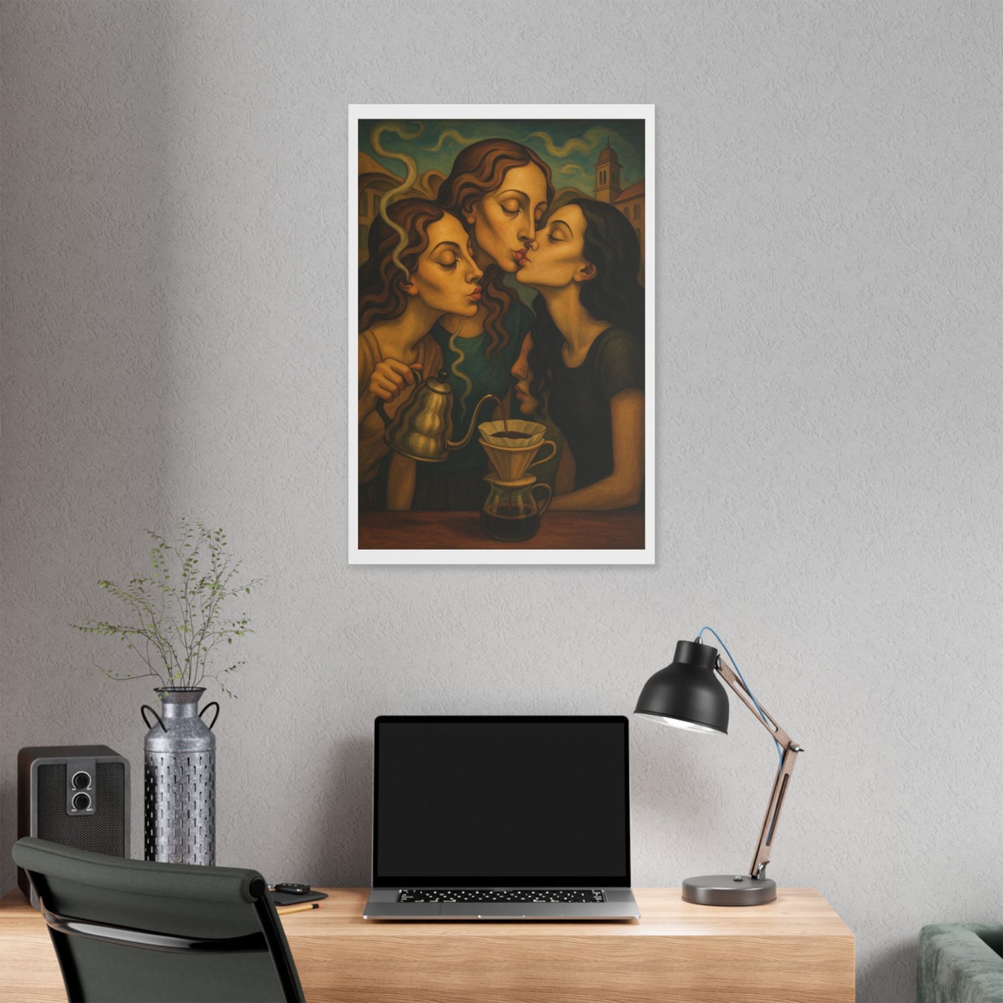 Morning Coffee 'Designed by AI' Satin Canvas Art Print