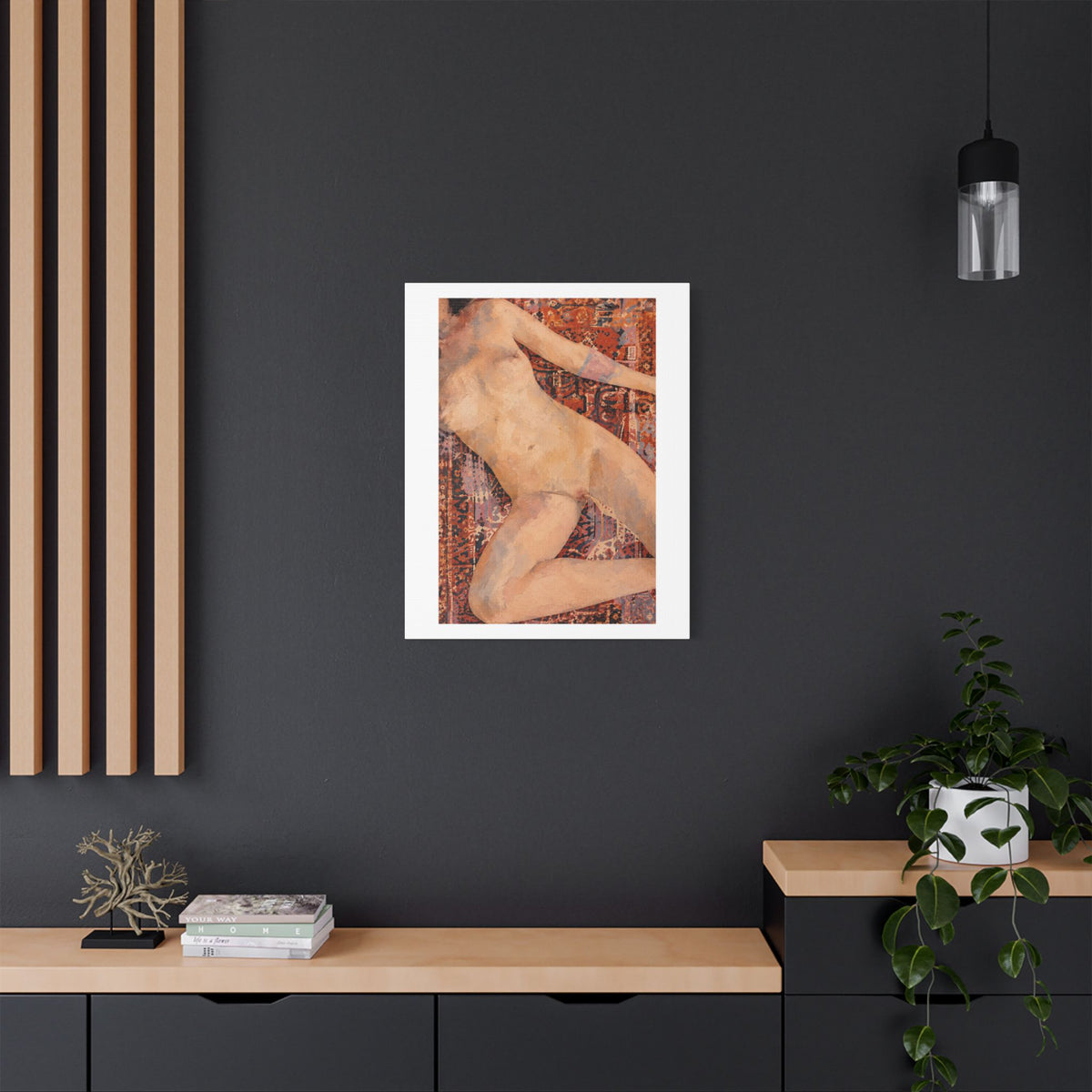 Textured Reclining Figure on Persian Rug, Art Print on Satin Canvas, Stretched