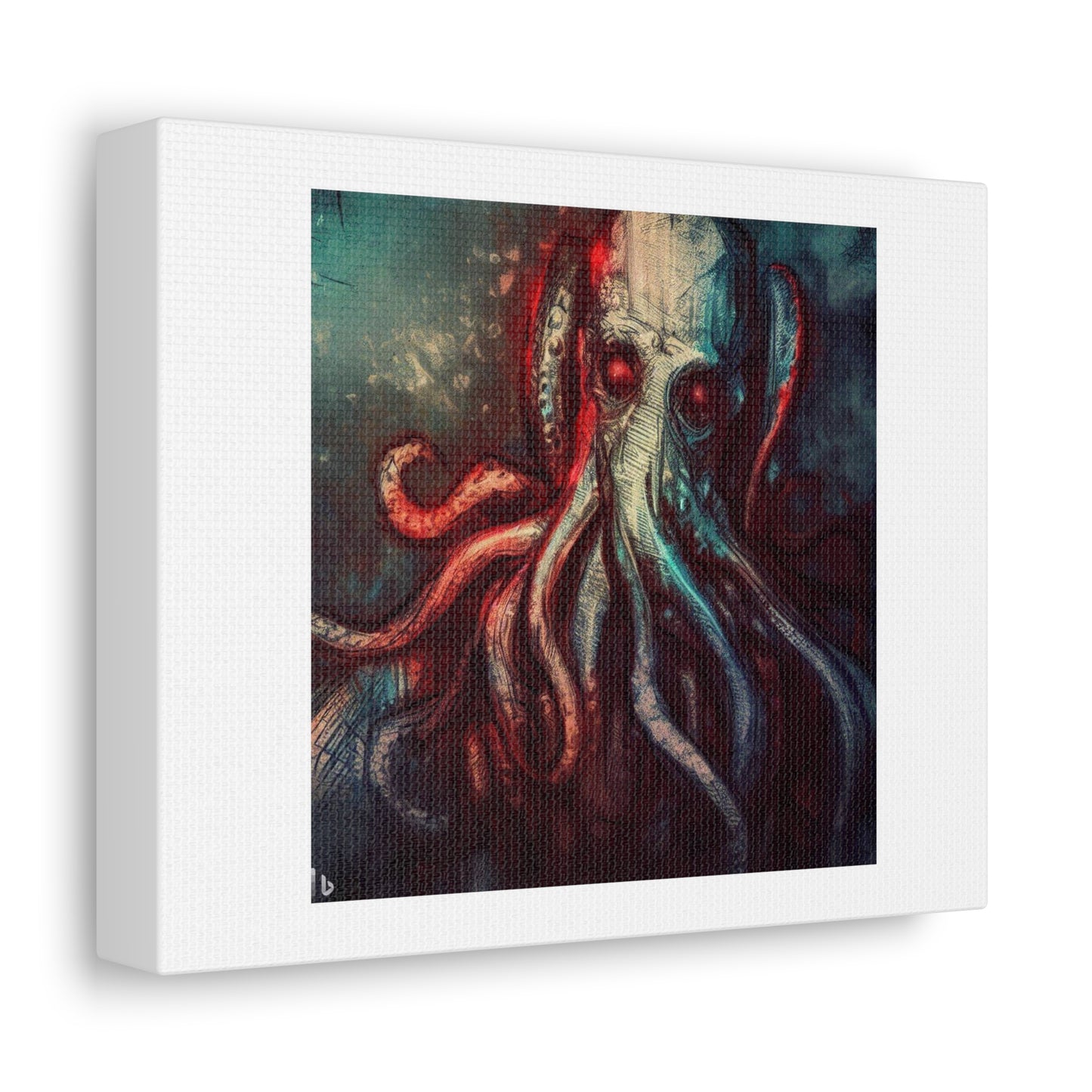 A Lovecraftian Monster With a Squid Head and Human Body Colour Sketch Rough Texture 'Designed by AI' on Canvas