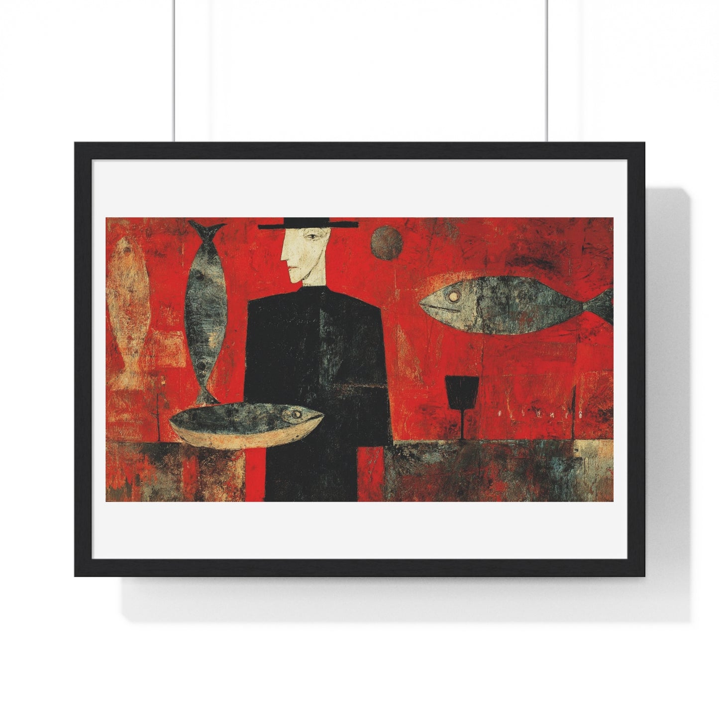 The Man and the Golden Fish in the Style of Modigliani II 'Designed by AI' Framed Art Print