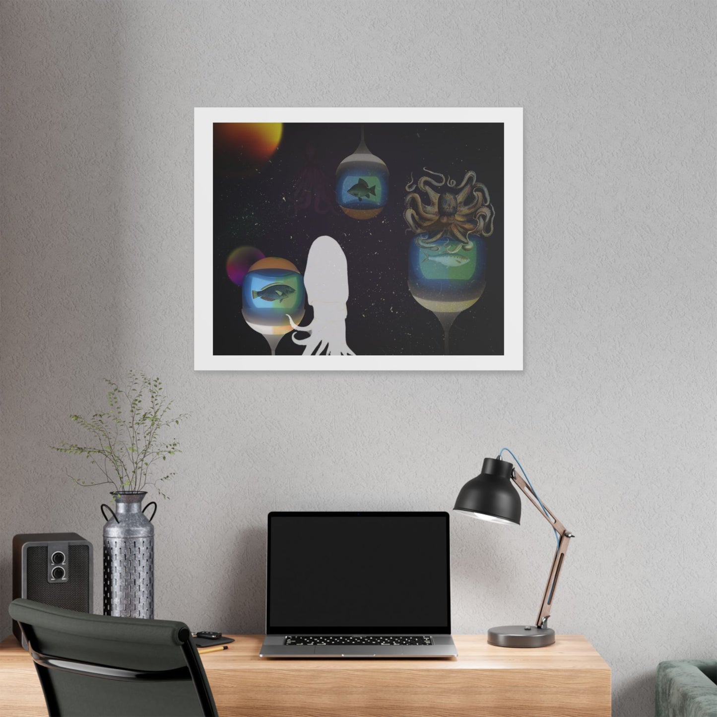 Visitors at the Exotic Earth Acquarium 'Designed by AI' Canvas Art Print