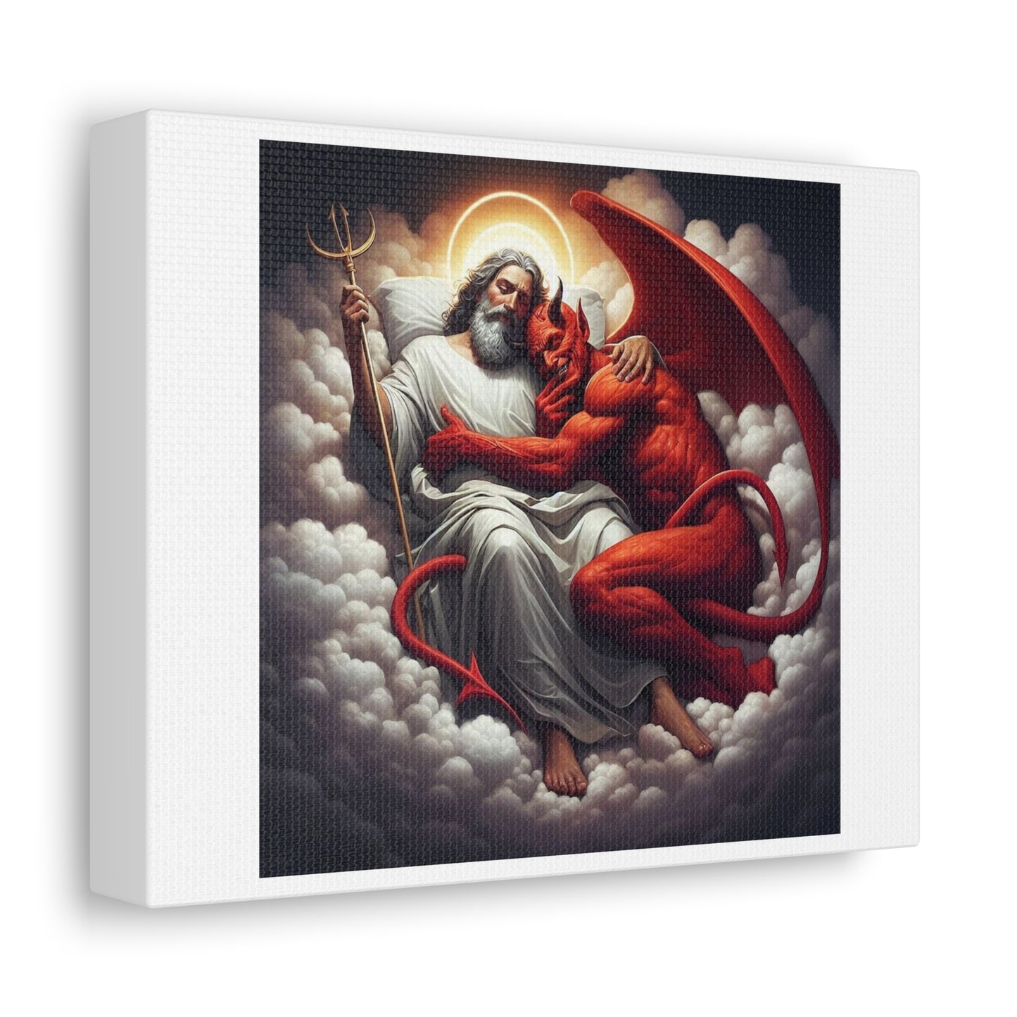 Yin and Yang, Jesus and Satan, It All Depends on Us, Art Print 'Designed by AI' on Satin Canvas