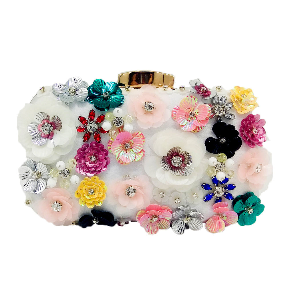 Flower Beaded Banquet Bag, Party Clutch Handbag