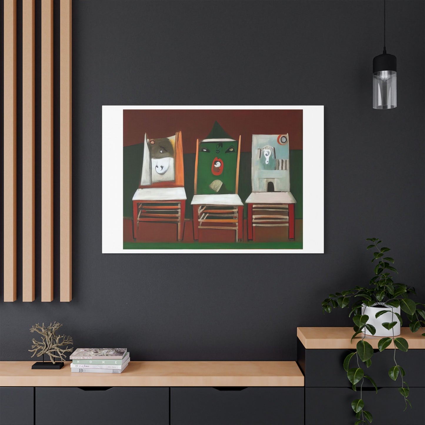 Birds and Chairs, Abstract Art 'Designed by AI' Print on Canvas