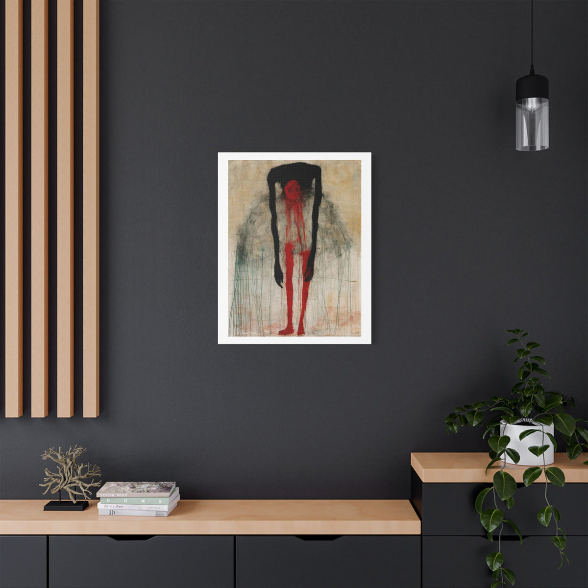 "Ballerina" Abstract Red Figure Art Print on Satin Canvas, Stretched