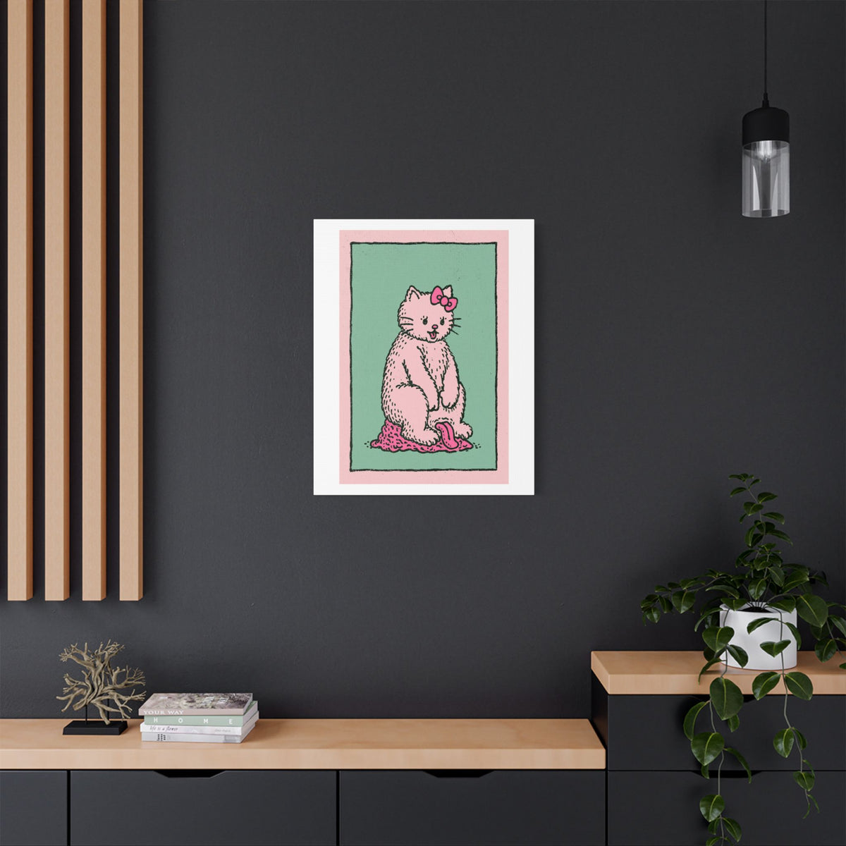 Cute Pink Cat Stretched Canvas Wall Art