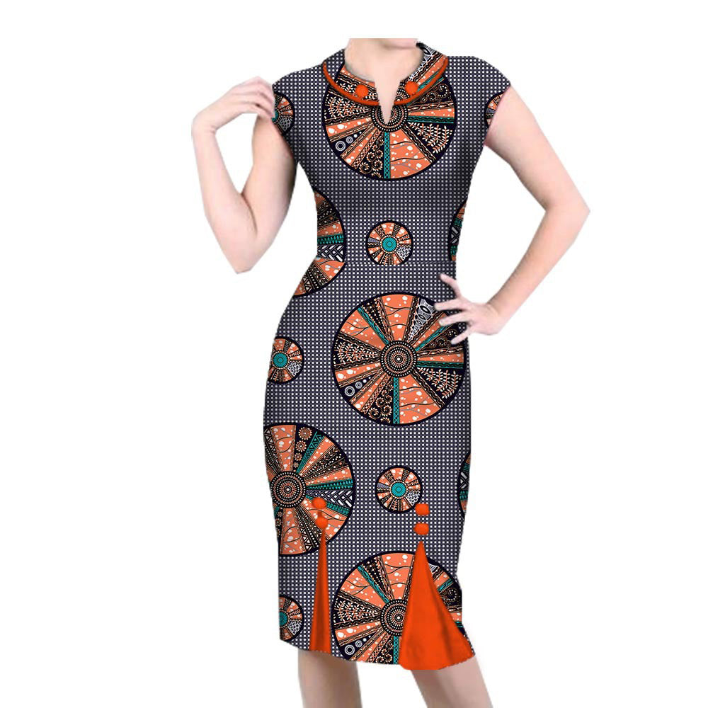 African-Style Peacock Print Midi Dress