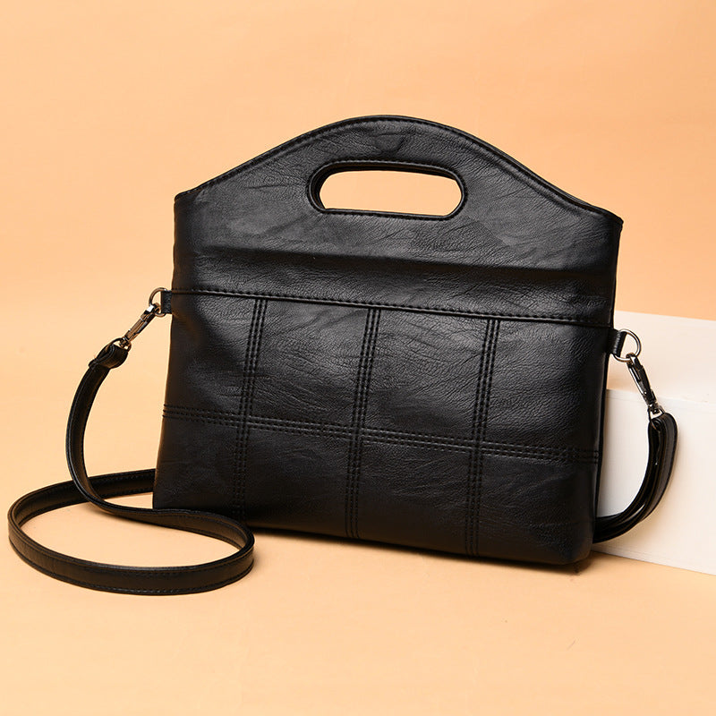 Classic Black Leather Clutch Bag, Large Capacity Handbag, Folding Diagonal Bag