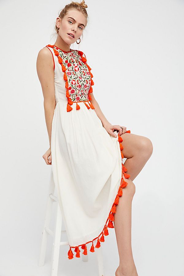 Bohemian Embroidered Floral-Fringe Sleeveless Vest Dress