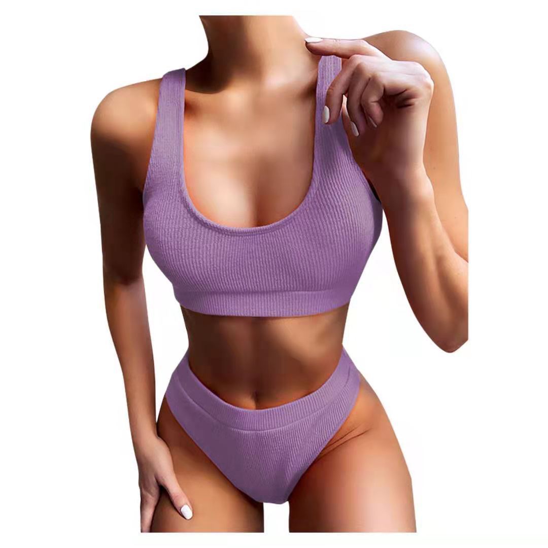 Athletic-Fit Ribbed Bikini, Women's High Waist Two-Piece, Multi Colours