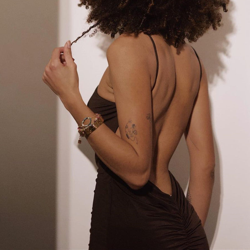 Solid Colour Halter Sleeveless Slinky Cocktail Midi Dress