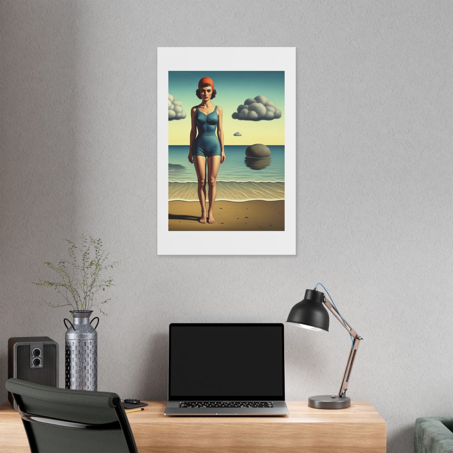 Woman at the Beach, Rene Magritte Art Style 'Designed by AI' Canvas Art Print