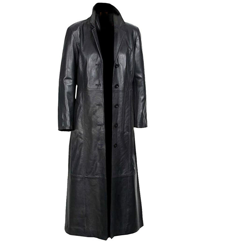 Vireous Plus-Size Leather Men's Long Coat