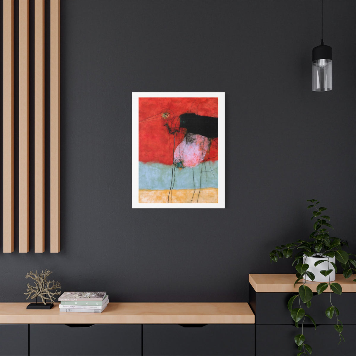 "Bird" Abstract Red and Pink Floral Stretched Canvas Wall Art