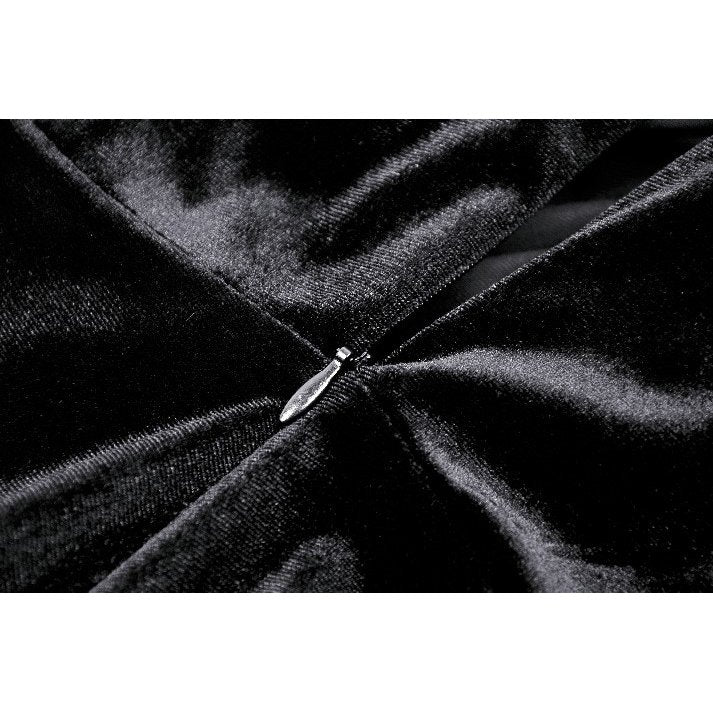 Dark in Love Vera Gothic Velvet High-Slit Maxi Dress with Hollow Neckline, Embroidered Buttons