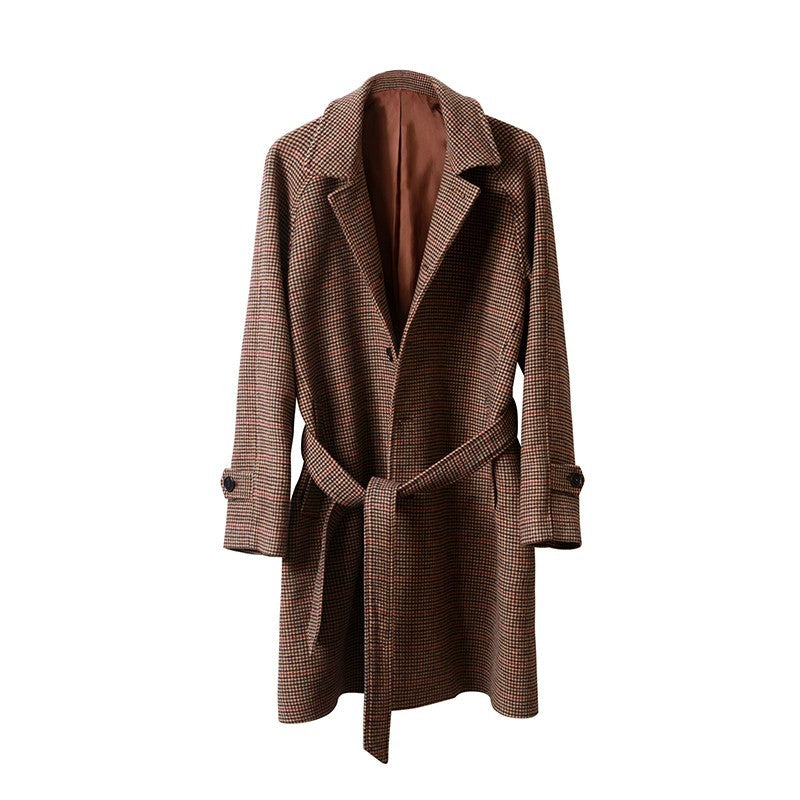 Vireous British-Style Classic Houndstooth Men's Woollen Coat