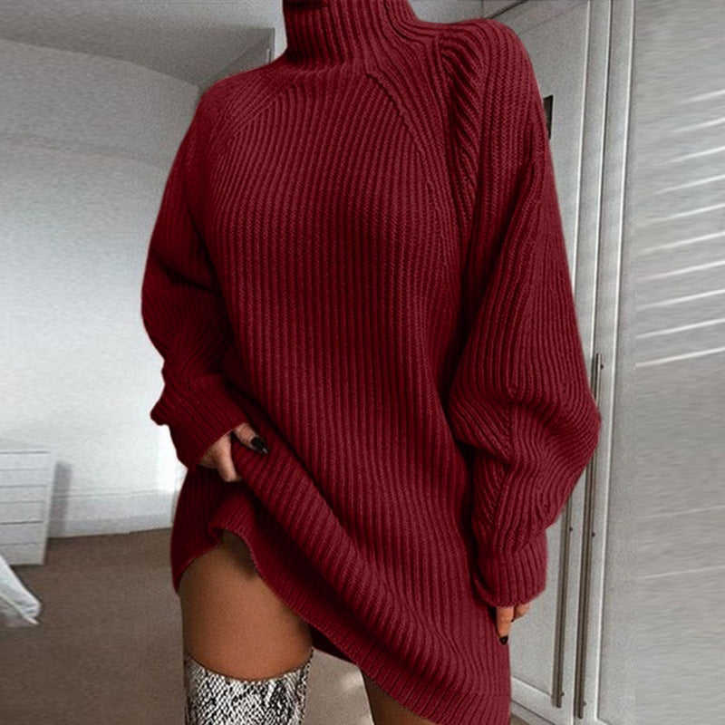 Ribbed Turtleneck Long Soft Women's Sweater Dress, Plus Sizes