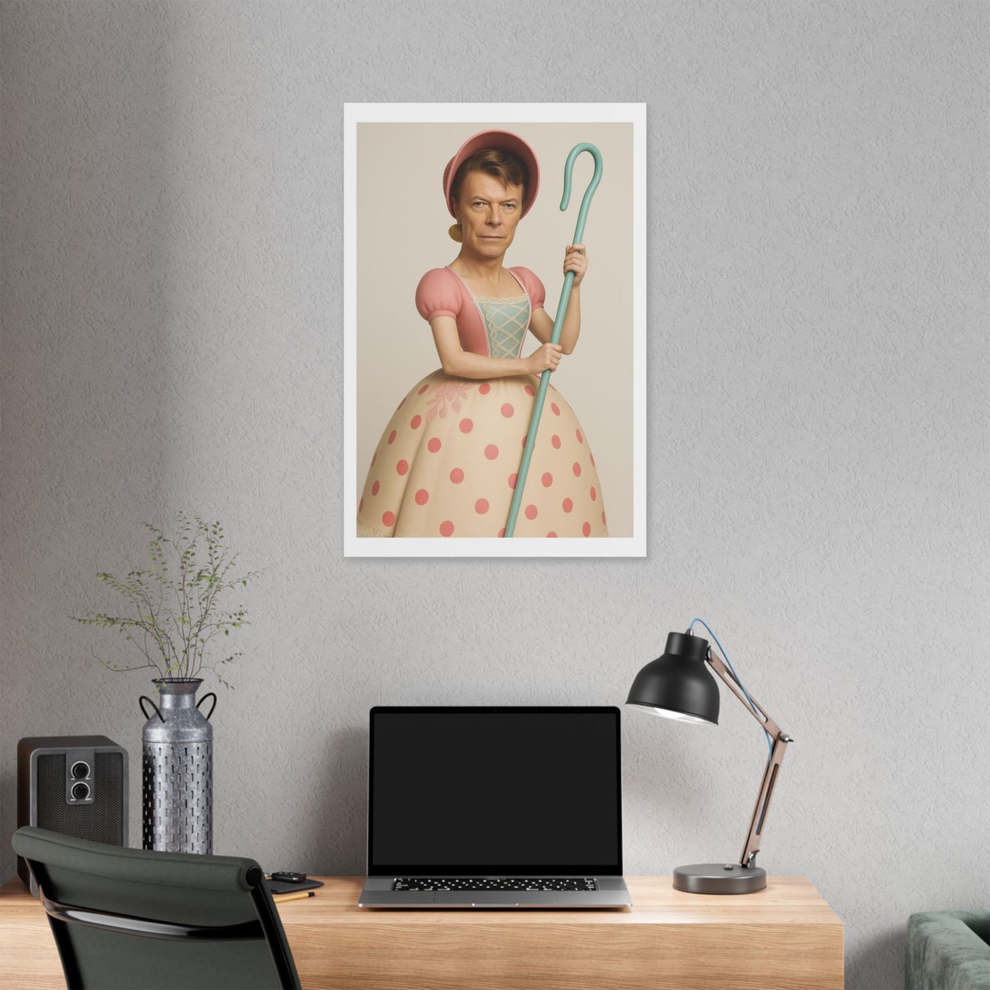 Little Bowie Peep, Absurdist Art 'Designed by AI' Satin Canvas Print