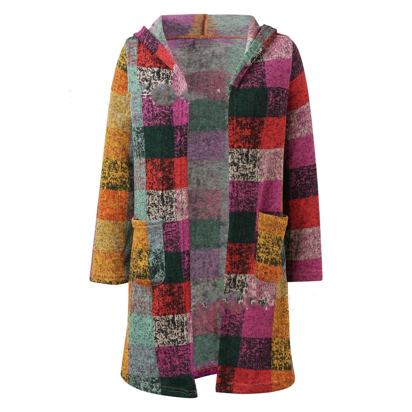 Women's Vintage Plaid Printed Hooded Fleece Short Coat