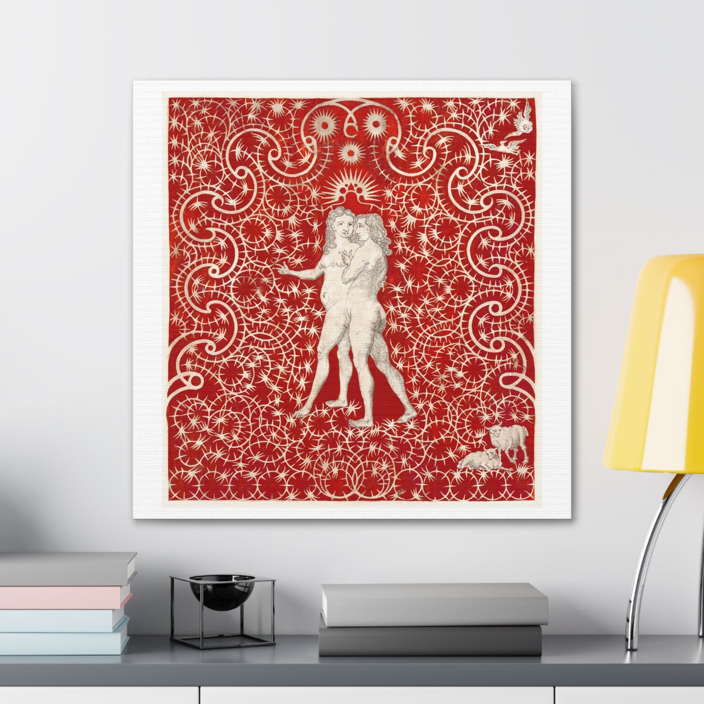 Adam and Eve in the Garden with a Pair of Sheep and a Pair of Doves (circa 1780s) Art Print from the Original on Canvas