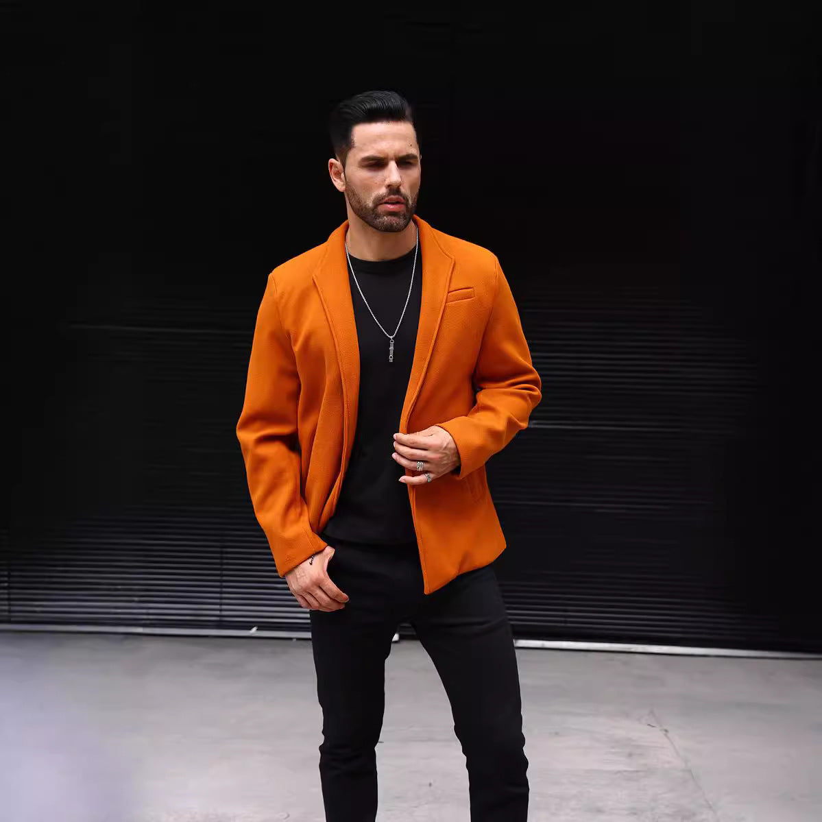 British Polo Collar Burnt Orange Wool Men's Fashion Jacket