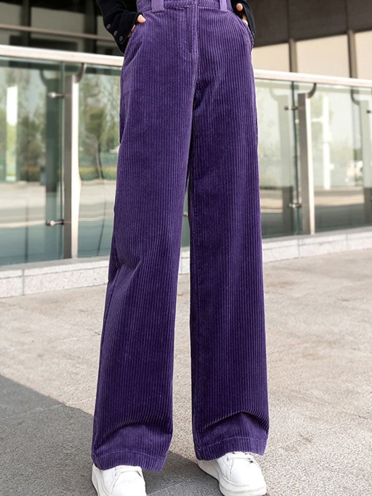 Vireous Women's High-Waisted Purple Corduroy Pants