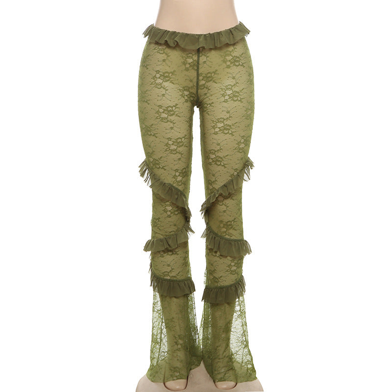 Women's Lace Crochet See-Through Tight Trousers