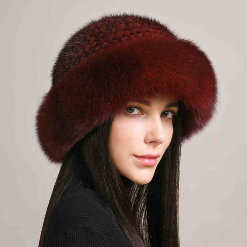 Mink Fur Hat Women's Braided Fur Winter Hat