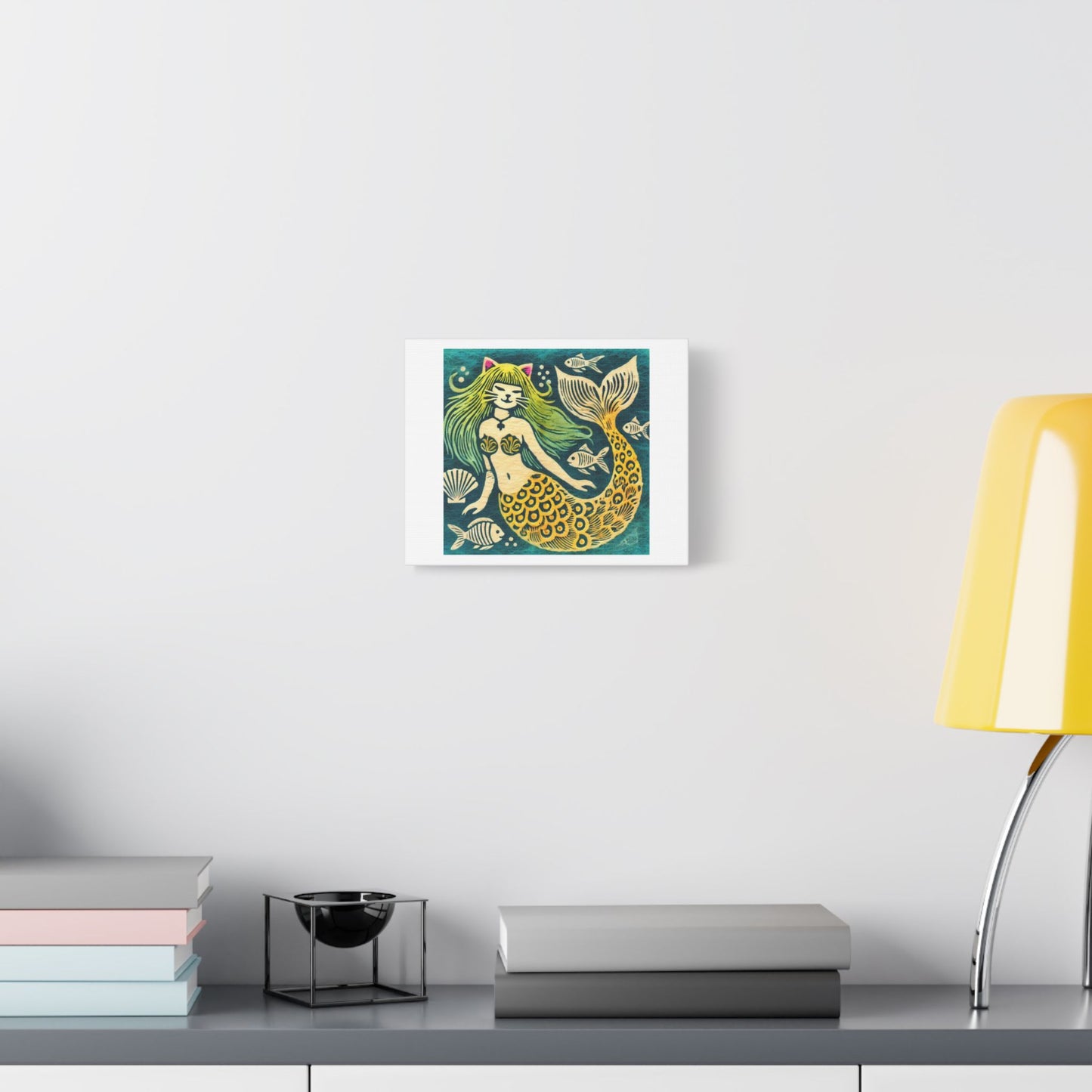 Purrmaid, Fuzzy Felt Art 'Designed by AI' Art Print on Canvas