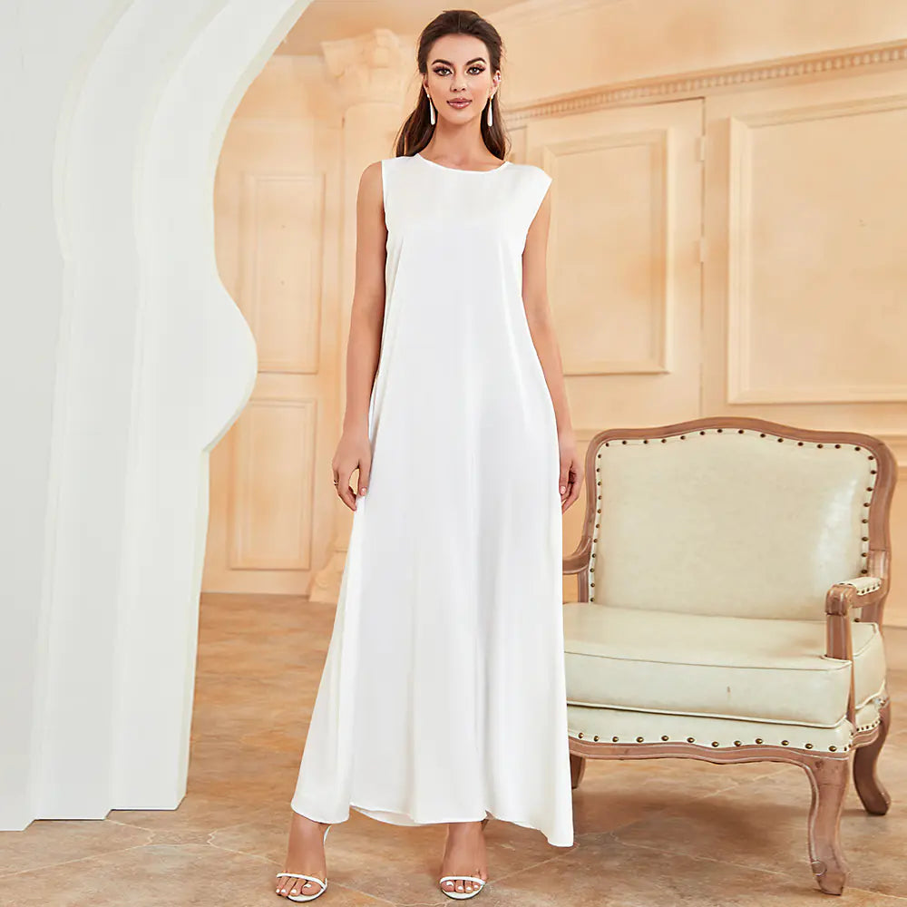 Vireous Beige Double-Layer Chiffon Outerwear Dress and White Liner