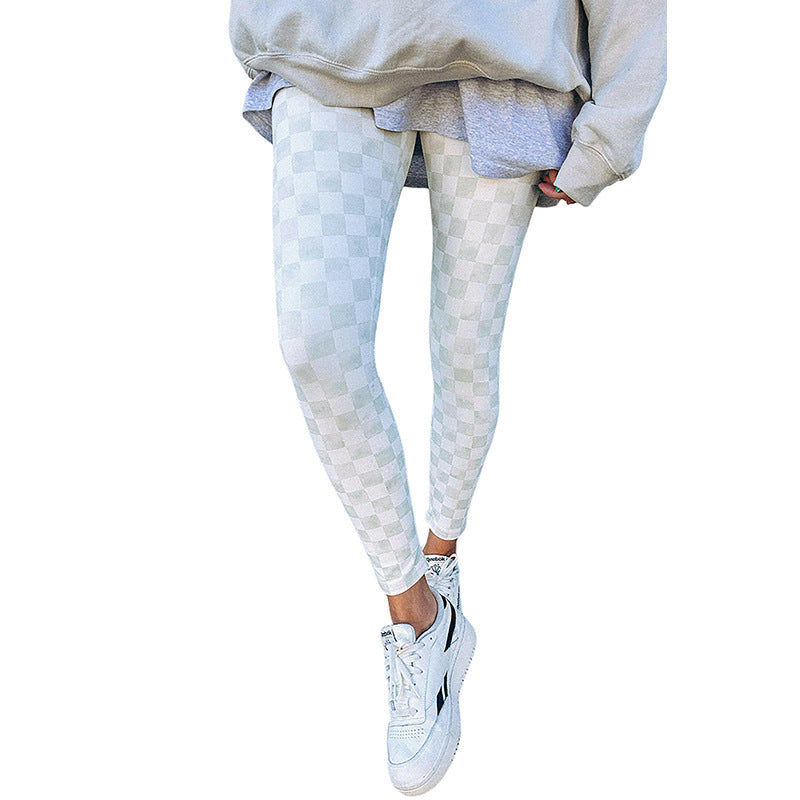 Fashion Trend Printed Black and White Checkerboard Leggings