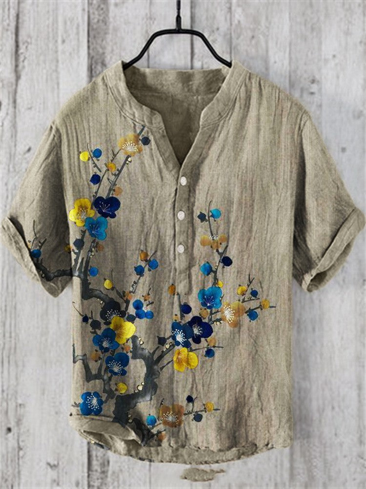 Summer Men's Short-Sleeve Abstract Nature Print Shirt, Multi Designs