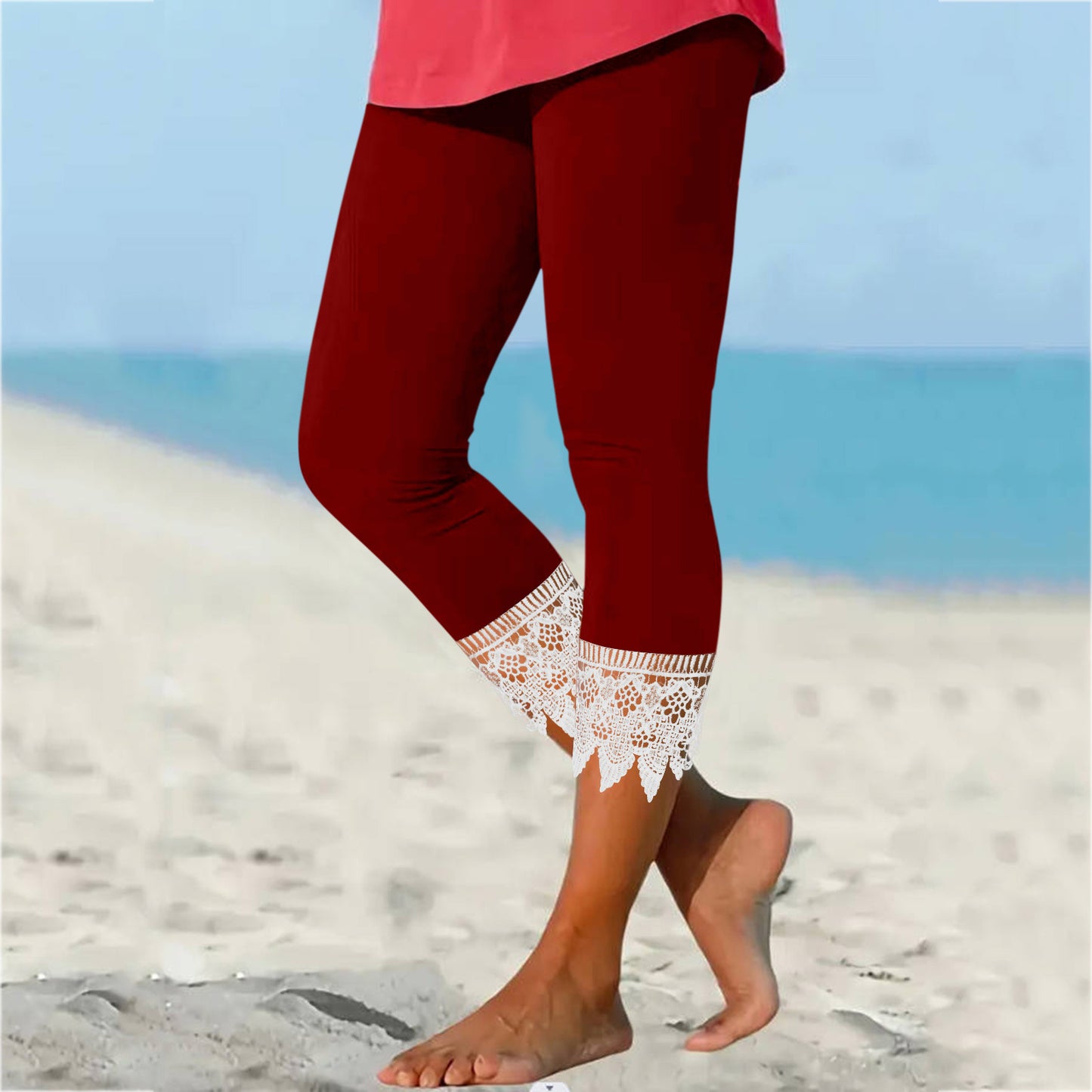 Casual Lace Trimmed Leggings, Plus Sizes