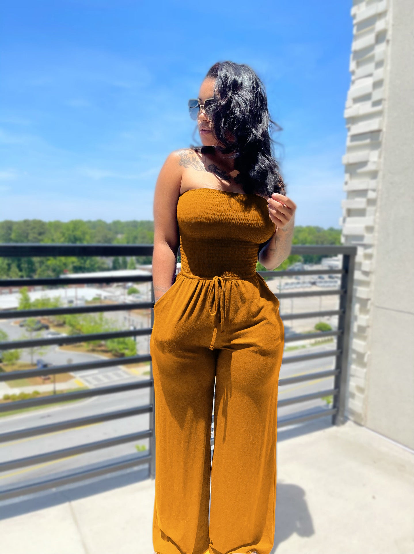 Vireous Sexy Casual Brushed Silk Wide-Leg Jumpsuit