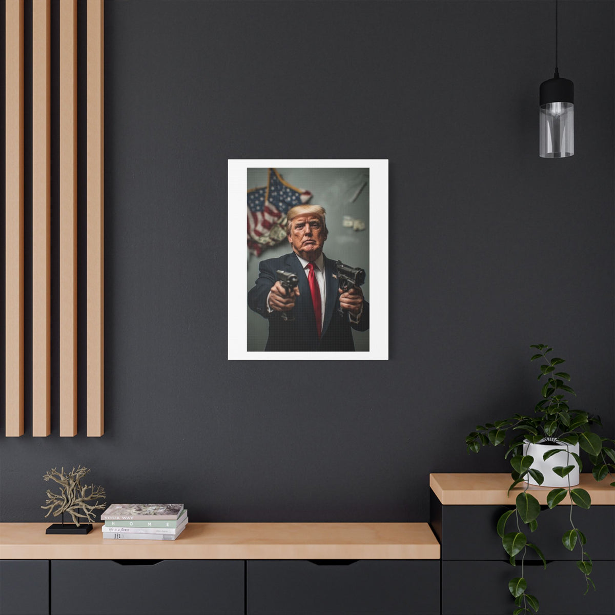 Donald Trump, American Flag, Art Print on Satin Canvas, Stretched