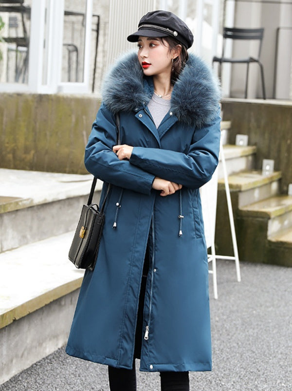 Women's Big Faux Fur Feature-Collar Padded Raincoat