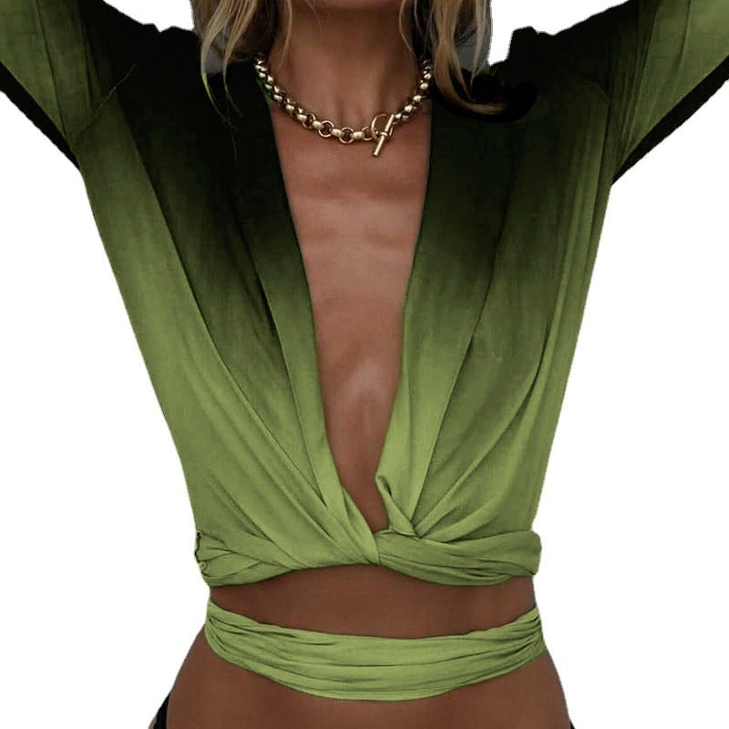 Women's Elegant Graduated Green Lace-Up Top