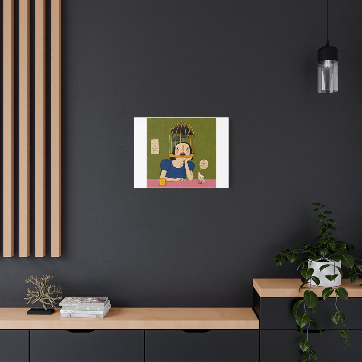 It's Always Raining in There, Cartoon Art Print on Canvas