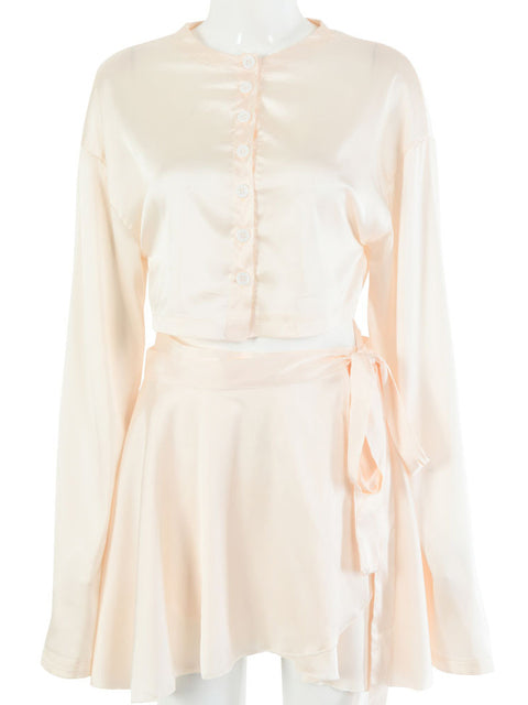 Vireous Casual Satin Two Piece Dress Set