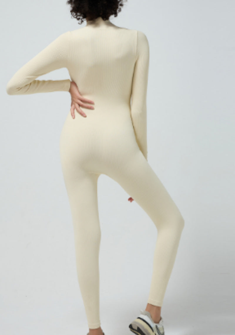 Minimalist Women's Long Sleeve Pants with Zipper Jumpsuit