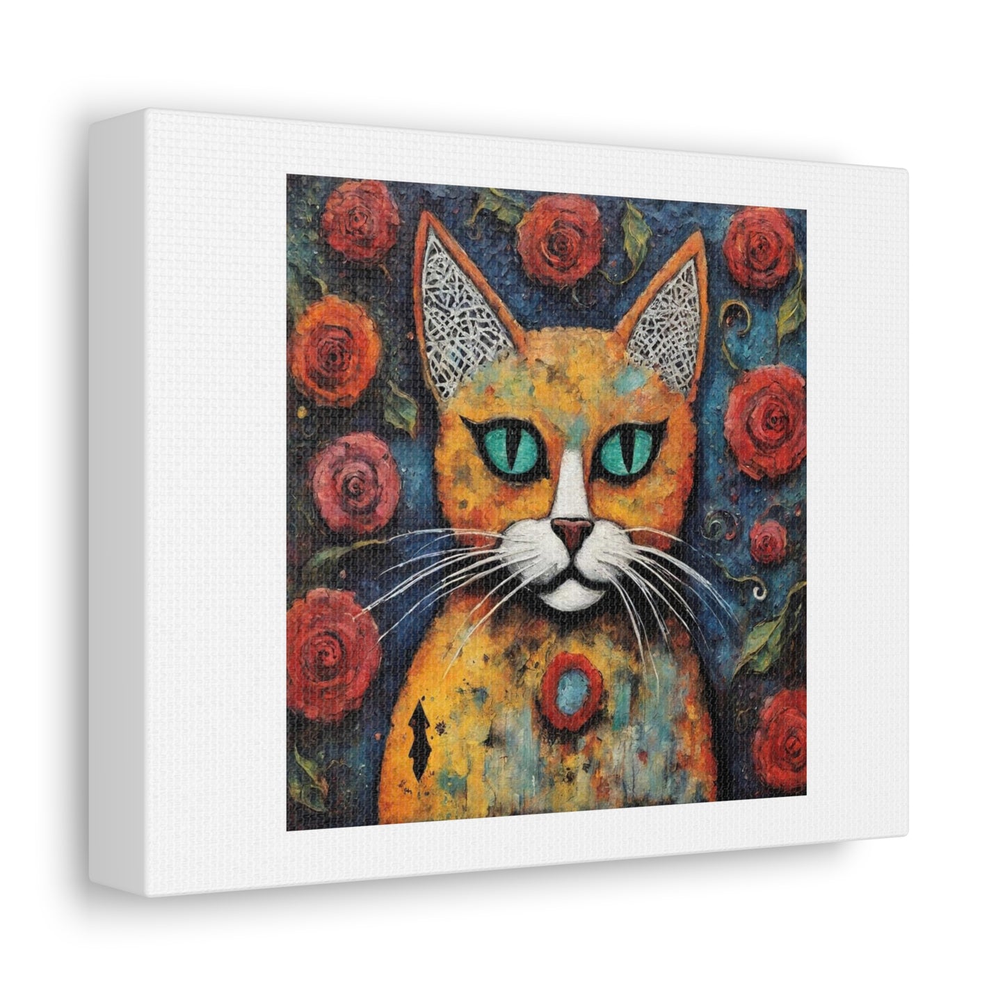 Cat Portrait, Ornate Secessionist Style Art Print 'Designed by AI' on Canvas