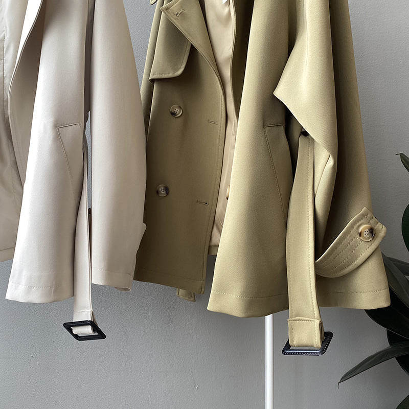Women's Short Belted Trench Coat, Spring and Autumn Collection