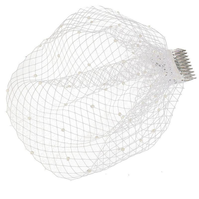Summer Wedding Pearl Veil Mesh Headpiece