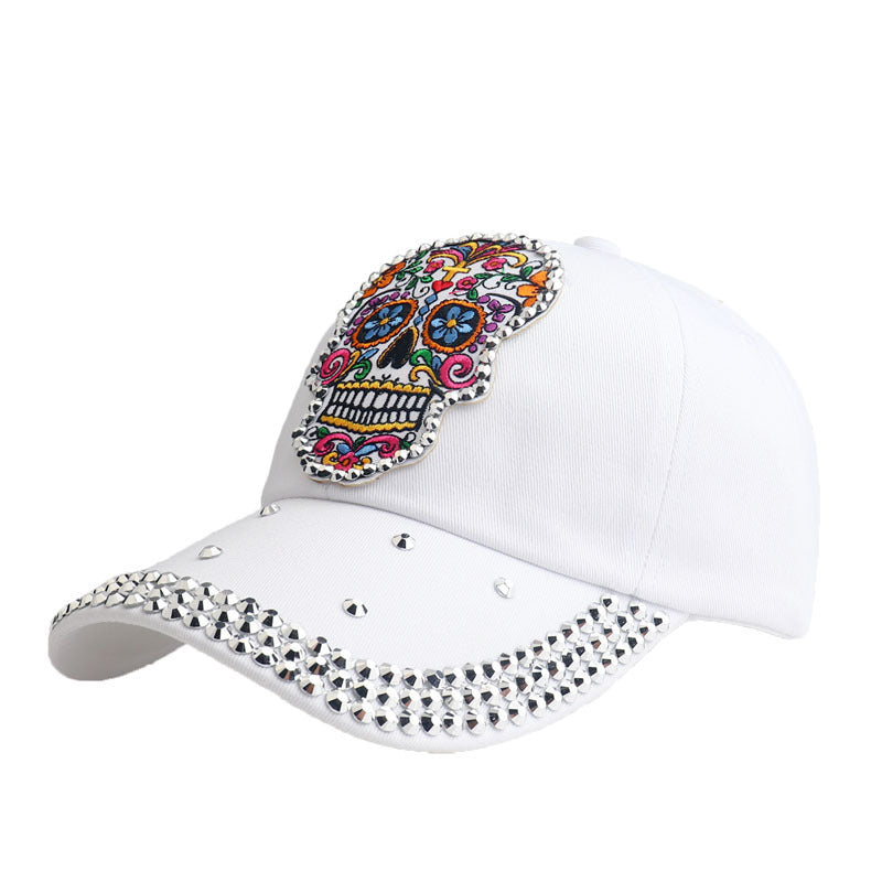 Skull Embroidery Applique Diamond Baseball Cap